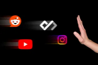 A hand signing stop against instagram, daily.dev, youtube and reddit